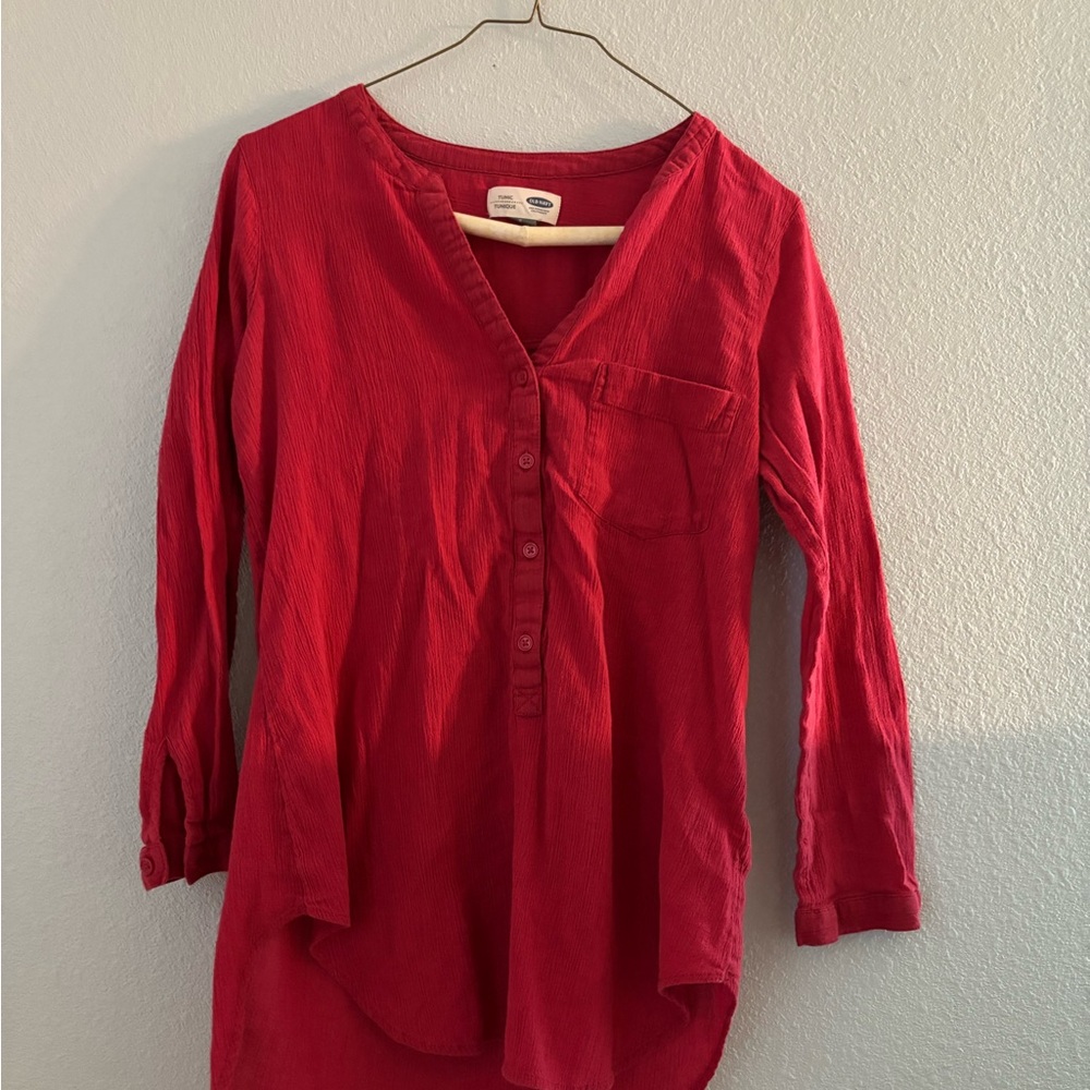 Women's Red Button-Up Top